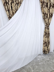 Set Marsilia: perdea alba din tafta si draperie crem maro blackout 80% model travertin