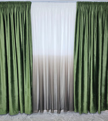 Set Alexandru: perdea din voal degrade kaki si draperie catifea verde olive