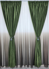 Set Alexandru: perdea din voal degrade kaki si draperie catifea verde olive