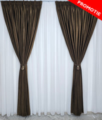 Set Miruna: perdea din jorjet alb si draperie din catifea maro
