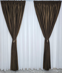 Set Miruna Recomandat pentru Camere in Nuante de Maro, Bej, Crem si Alb - Set cu Perdea Voal Alb si Draperie Catifea Maro pentru Living si Dormitor - Confectionat pe Comanda