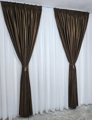 Set Miruna Recomandat pentru Camere in Nuante de Maro, Bej, Crem si Alb - Set cu Perdea Voal Alb si Draperie Catifea Maro pentru Living si Dormitor - Confectionat pe Comanda