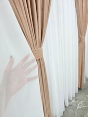 Set Pamela: perdea din jorjet alb si draperie din catifea roz pal