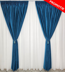 Set Safira: perdea din jorjet alb si draperie din catifea albastra azur