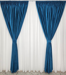 Set Safira: perdea din jorjet alb si draperie din catifea albastra azur