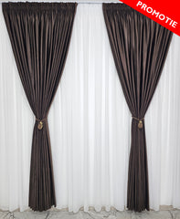Set Sara: perdea din jorjet alb si draperie din catifea maro închis blackout 90%
