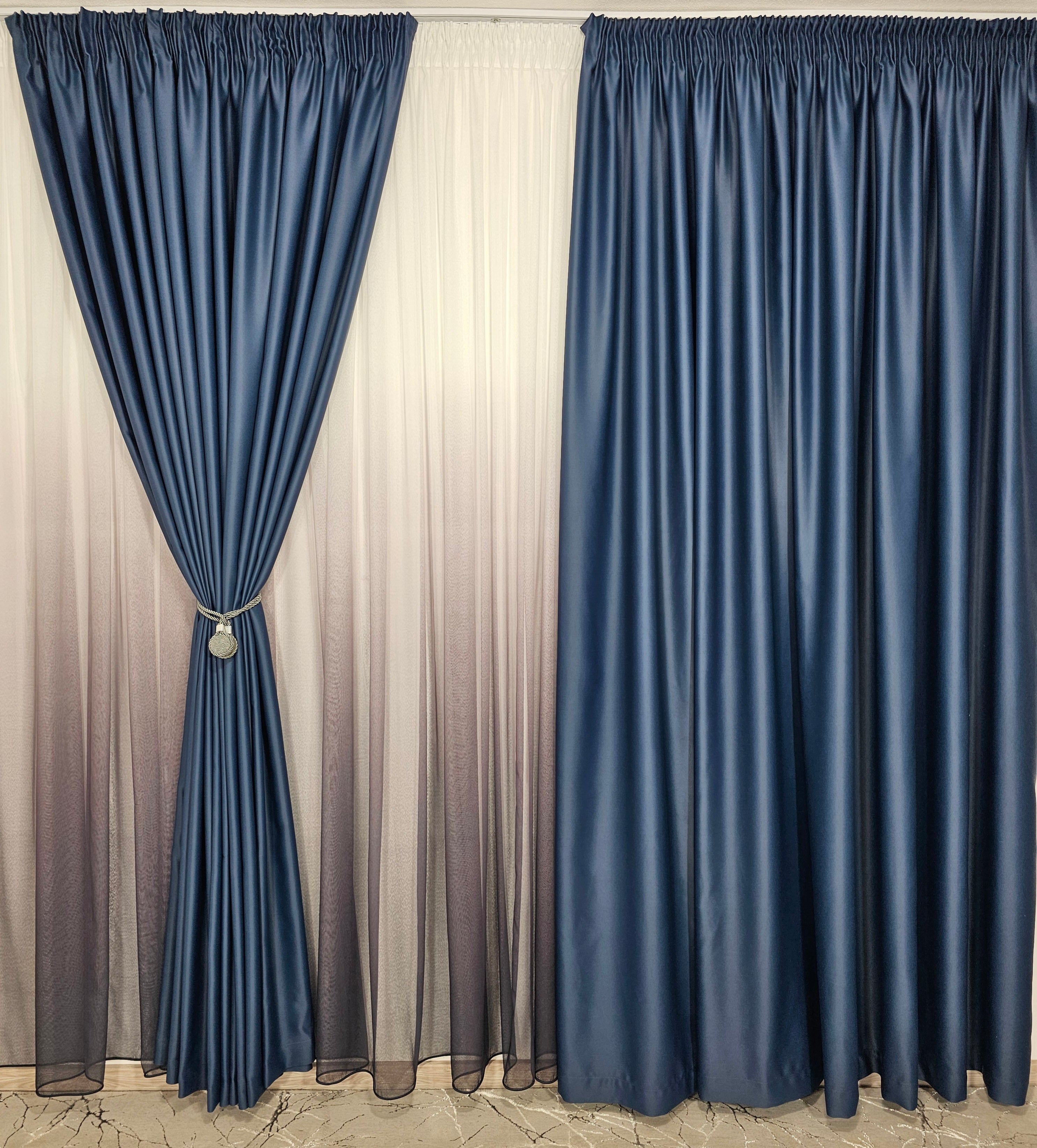 Set Velma: perdea din bamboo in degrade gri-mov si draperie blackout 98% bluemarin