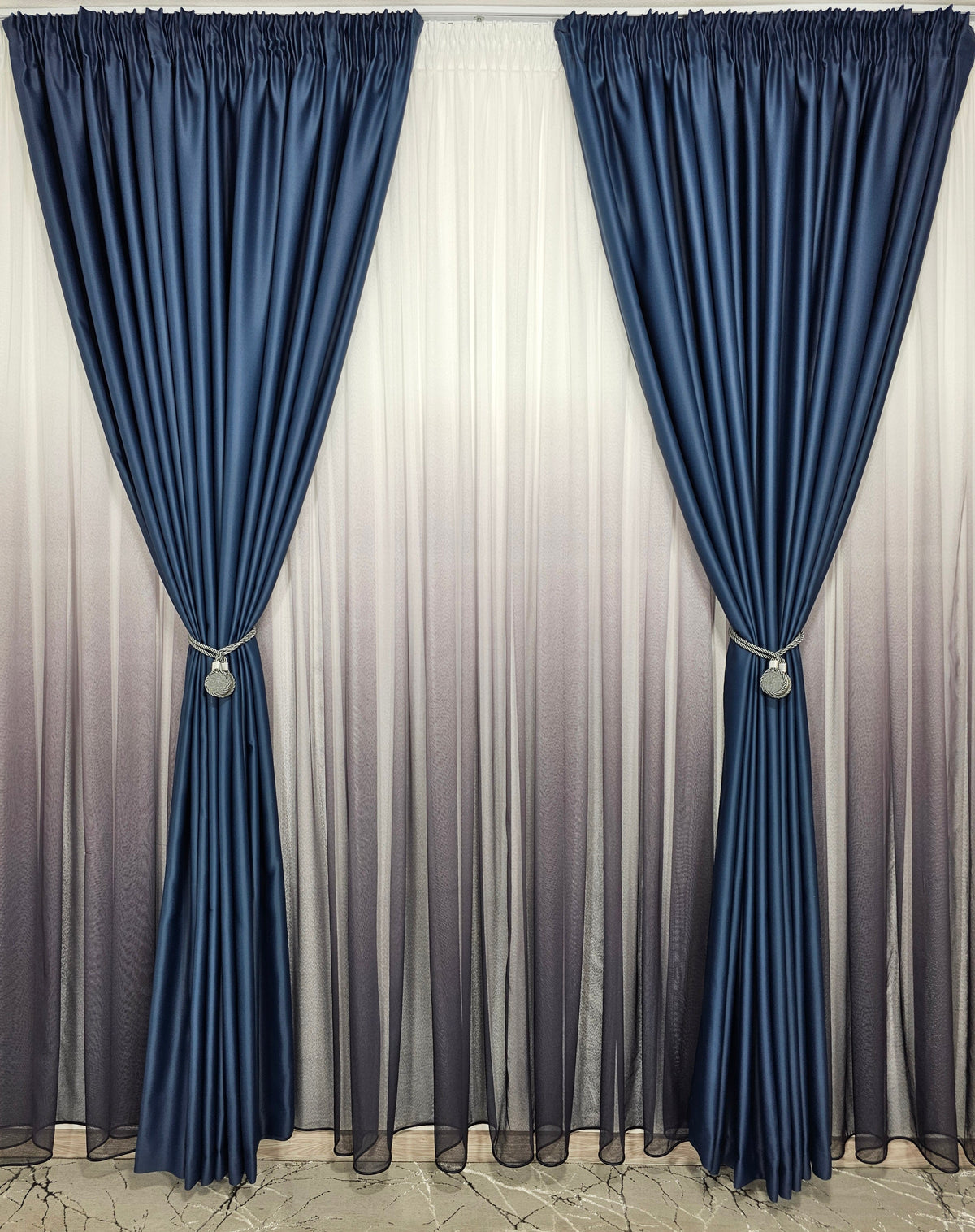 Set Velma: perdea din bamboo in degrade gri-mov si draperie blackout 98% bluemarin
