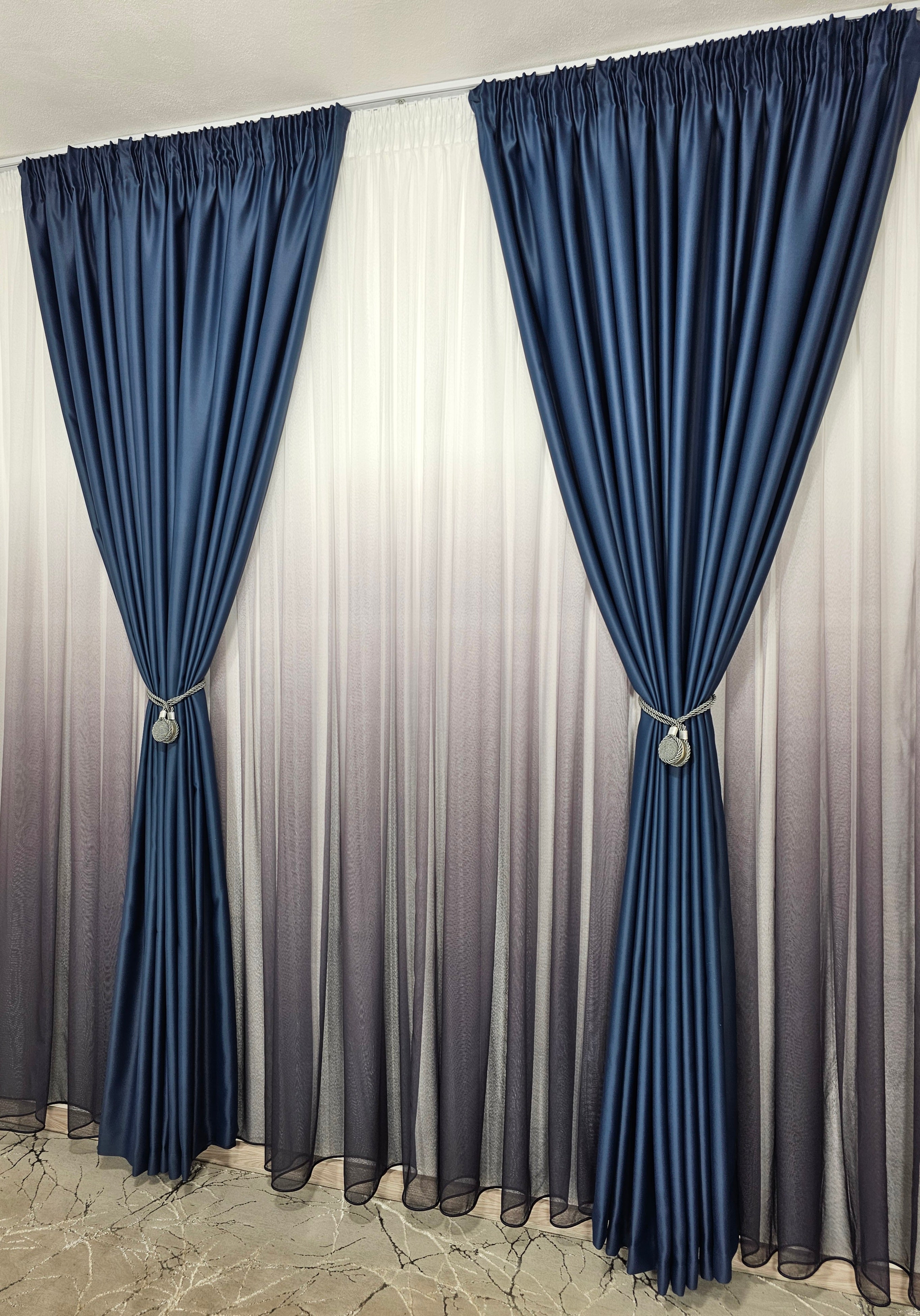 Set Velma: perdea din bamboo in degrade gri-mov si draperie blackout 98% bluemarin