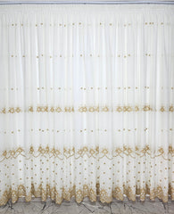 Perdea Reina crem cu broderie aurie material plin ca textura tip in