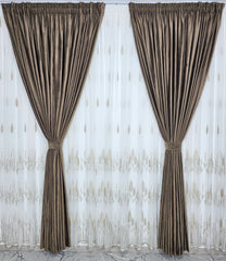 Set Anatolia – Perdea din Bamboo cu Broderie Bej si Draperie Catifea Maro – ideal pentru livinguri cu canapele crem, cappuccino sau maro si mobilier lemn natur sau wenge – confectionat pe comanda