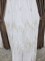 Set Anatolia: perdea din bamboo cu broderie bej si draperie din catifea maro