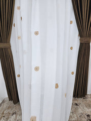 Set Diego: perdea crem din in cristal cu flori crem-maro si draperie catifea maro