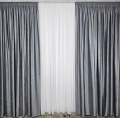 Set Panciu: perdea alba simpla din voal cu draperie catifea gri deschis