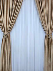 Set Miere: perdea alba simpla jorjet si draperie din catifea culoarea mierii