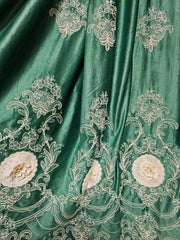 Draperie Elvira din catifea verde cu broderie 3D