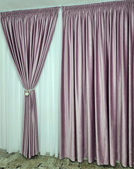Set Montis: perdea alba simpla din voal cu draperie catifea roz lila blackout 90%
