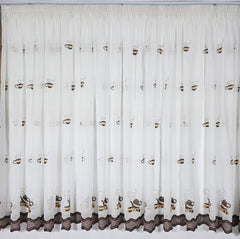 Set Ceainic: perdea alba cu cescute crem maro si draperie blackout 80% capucino