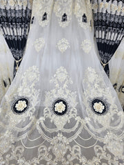 Set Victoria: perdea din tul cu broderie neagra 3D si draperie din catifea neagra 3D