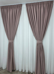 Set Azalea: perdea simpla ivoire din voal si draperie blackout 80% roz murdar
