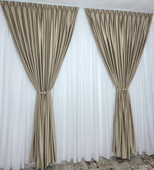 Set Latte:Perdea Simpla Albă Voal Ivoire și Draperie Catifea crem latte blackout 90%