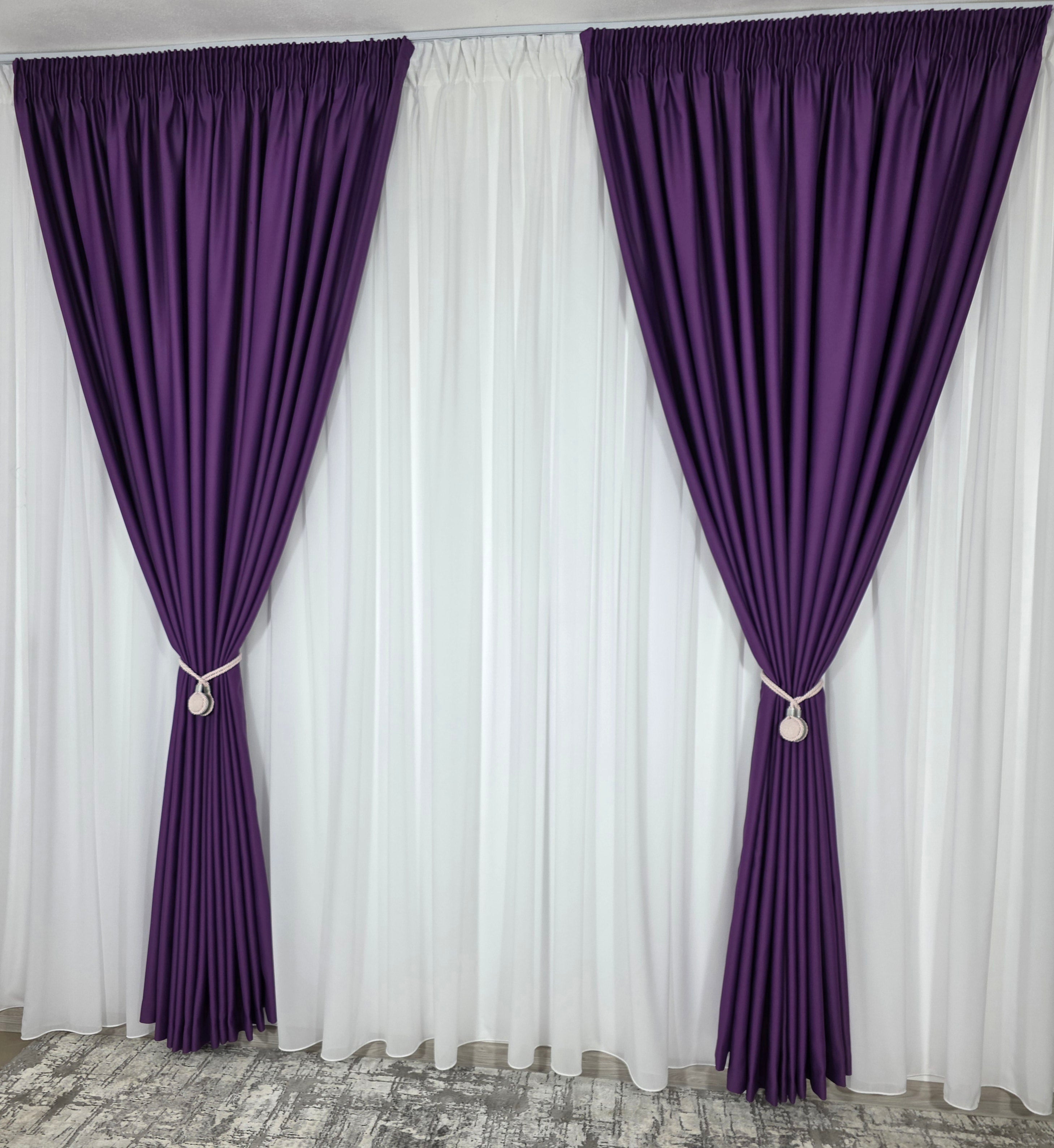 Colectia Blackout: Perdea Matase Alba Si Draperie Mov Blackout 98%