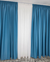 Colectia Blackout: Perdea Matase Alba Si Draperie Turcoaz Azur Blackout 98%
