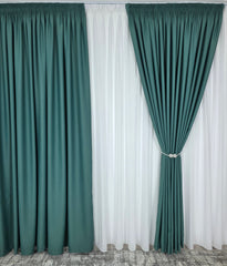 Colectia Blackout: Perdea Matase Alba Si Draperie Verde Menta Blackout 90%