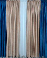 Draperie Catifea in doua culori: piersicuta cu turcoaz