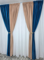 Draperie Catifea in doua culori: piersicuta cu turcoaz