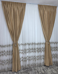 Perdea alba din material plin ca textura, bamboo ivoire cu broderie grej model Pixi