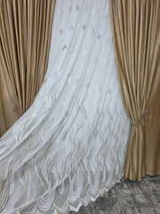 Colectia Soare varianta bej: perdea bamboo cu broderie crem bej si draperie catifea crem-miere