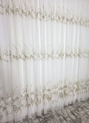 Set Mariposa: perdea bamboo cu broderie crem bej si draperie catifea crem-miere