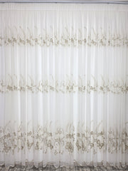 Perdea alba din material plin ca textura, bamboo cu broderie crem-bej fluturi model Mariposa