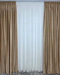 Perdea ivoire din material plin ca textura, bamboo cu broderie crem model Soare