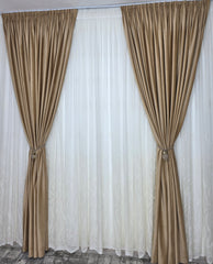 Perdea ivoire din material plin ca textura, bamboo cu broderie crem model Soare