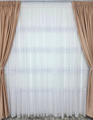 Set Aurelian: perdea bamboo cu broderie sparta cu 4 randuri si draperie catifea crem roz
