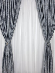Draperie Santorini din Catifea Gri tip vopsea pensulata si insertii aurii