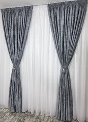 Draperie Santorini din Catifea Gri tip vopsea pensulata si insertii aurii