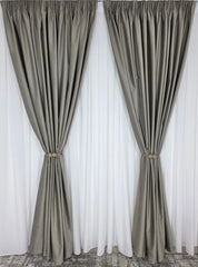 Set Premium: Perdea Matase Alba Nesifonabila si Draperie catifea Grej sper gri  Garantat Opaca