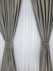 Set Premium: Perdea Matase Alba Nesifonabila si Draperie catifea Grej sper gri  Garantat Opaca