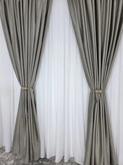 Set Premium: Perdea Matase Alba Nesifonabila si Draperie catifea Grej sper gri  Garantat Opaca