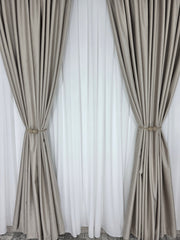 Set Premium: Perdea Matase Alb Imaculat și Draperie Grej Roze Catifea Garantat Opacă