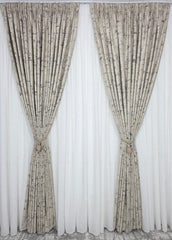 Set Betina : perdea alba din matase moale plina cu insertii aurii varianta 1 si Draperie Mayon catifea varianta bej
