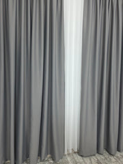 Set Berlin:Perdea voal alb cu draperie simpla gri cenusiu blackout 98%