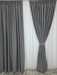 Set Berlin:Perdea voal alb cu draperie simpla gri cenusiu blackout 98%