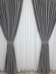 Set Berlin:Perdea voal alb cu draperie simpla gri cenusiu blackout 98%