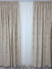 Set Perdea Crem și Draperie Catifea Crem cu Inserții Argintii – Perfect pentru Livinguri Elegante în Nuanțe Crem, Bej sau Alb