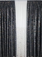 Set Rodica perdea si draperie catifea neagra cu model- ideala pentru un efect elegant si contrast deosebit