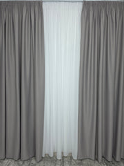 Colectia Blackout Varianta 2 Perdea Alba Voal Premium Jorjet si Draperie Gri Deschis Blackout 80-95% pentru Living si Dormitor in Nuante Alb, Gri si Crem